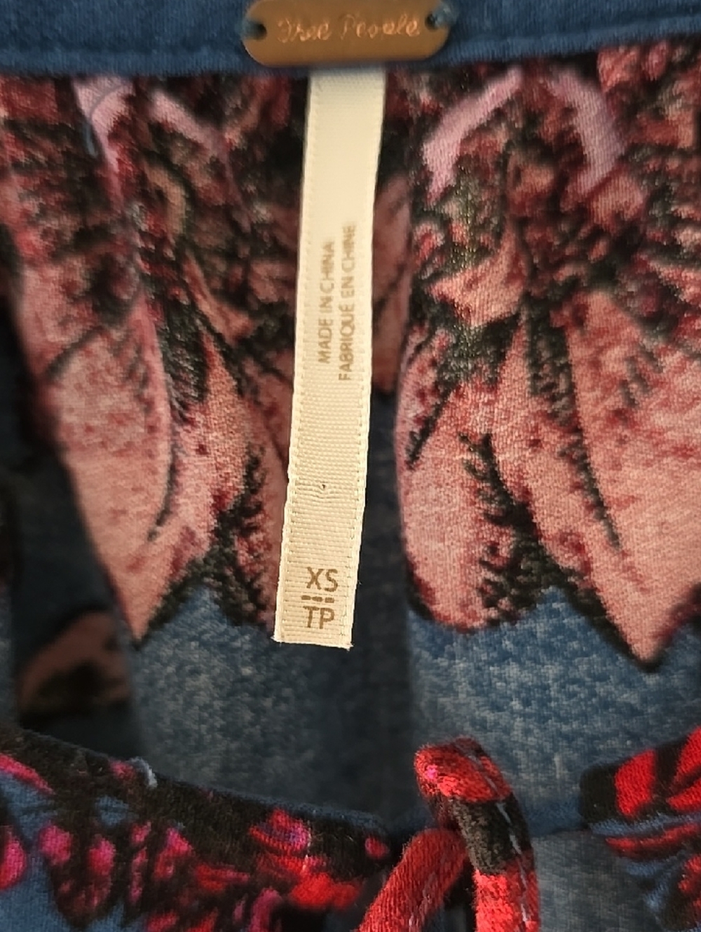Free People Blue Floral Peasant Blouse with Tie - Picture 5 of 7
